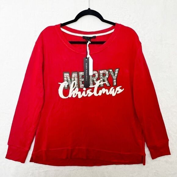 Jane + Delancey Red Merry Christmas Graphic Sweatshirt Size M NWT - Picture 3 of 8